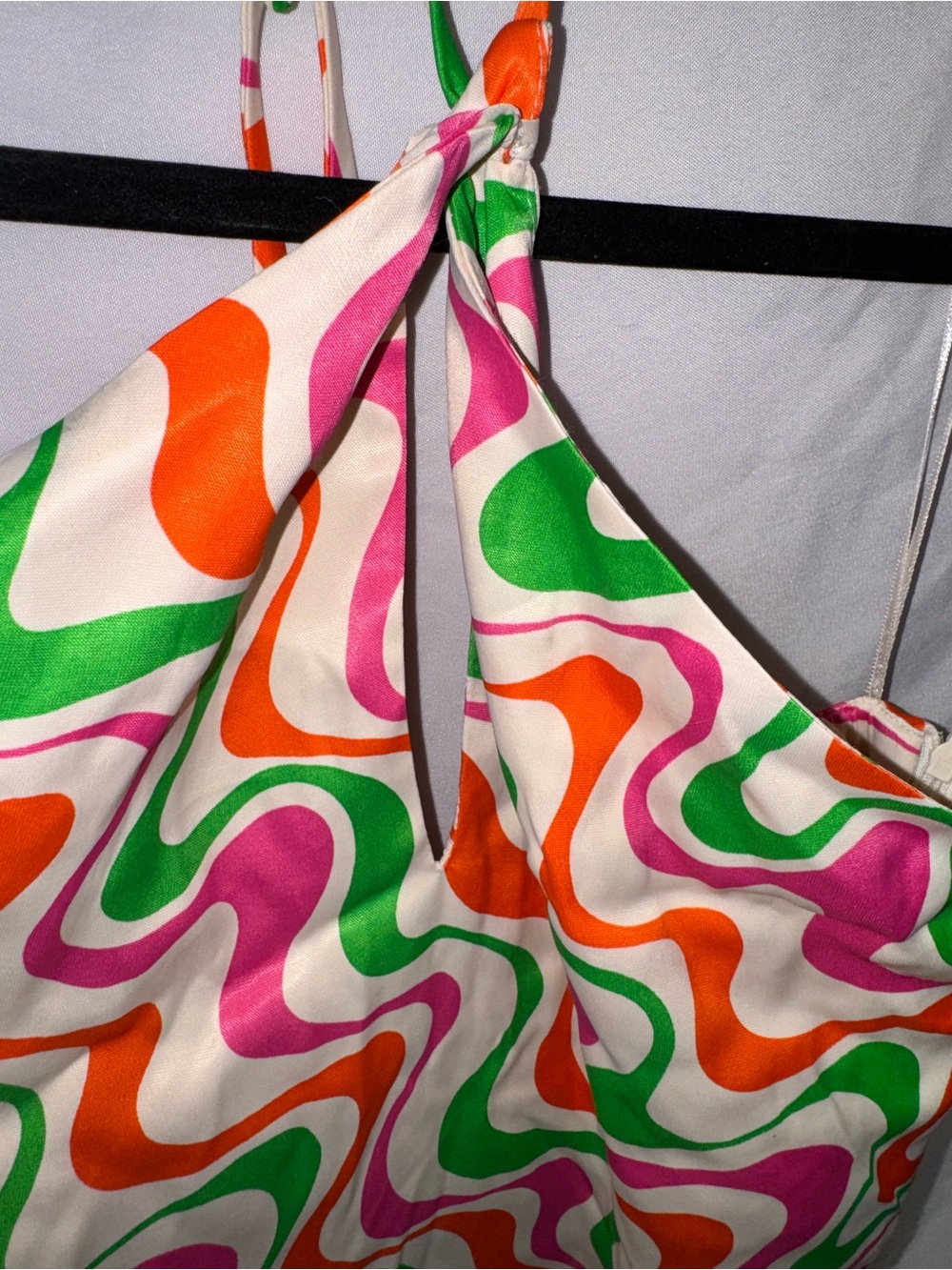 Zara Halter Mini Dress in Pink, Green, Orange, Cream Wave Print - Picture 5 of 7